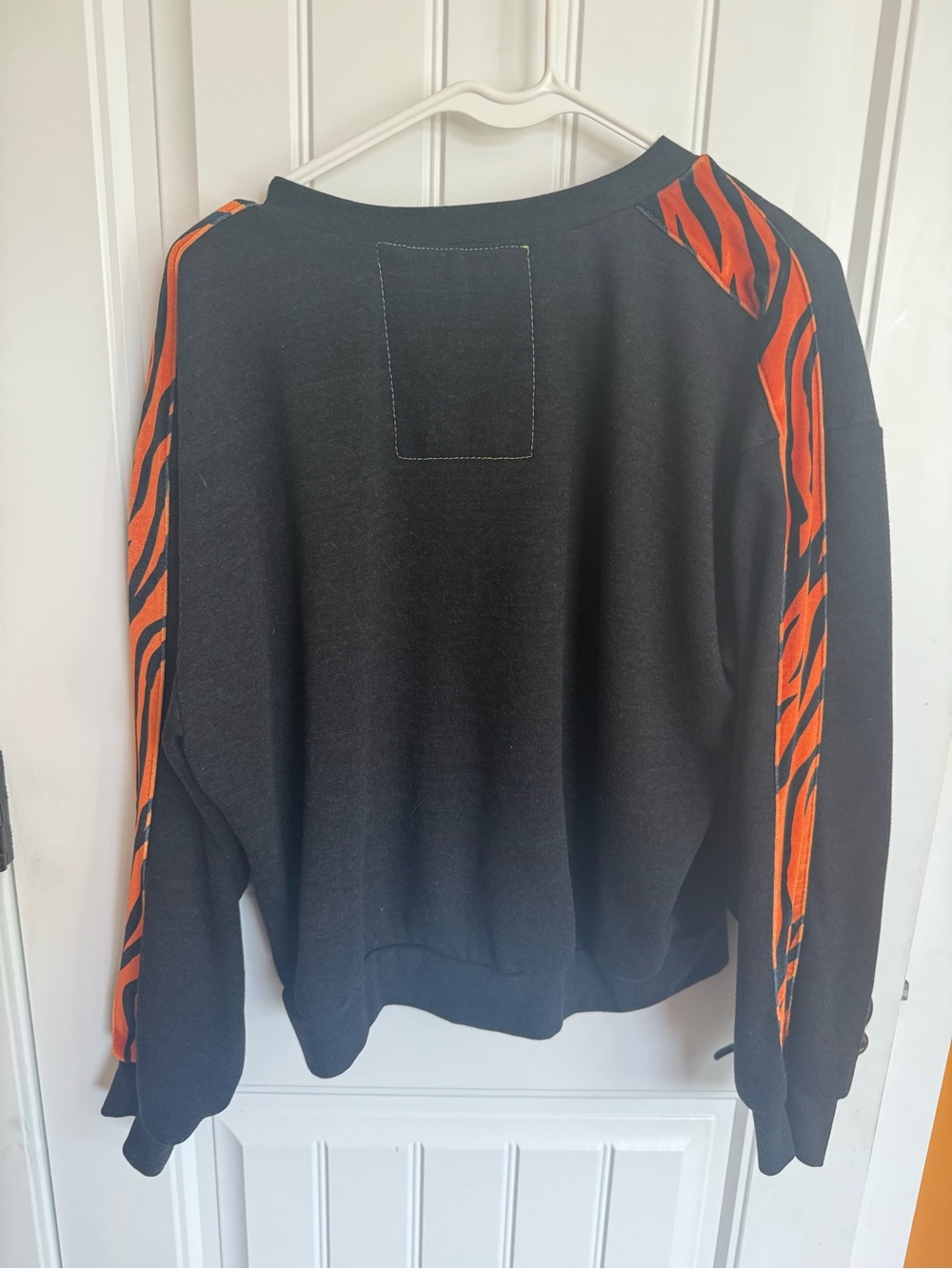 Aviator Nation Black Crewneck with Tiger Stripe Sleeve Accents - Picture 4 of 4